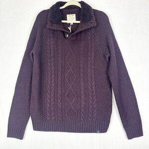 Fat Face Funtley Borg Half Neck Cable Knit Sweater Size Medium NEW Purple